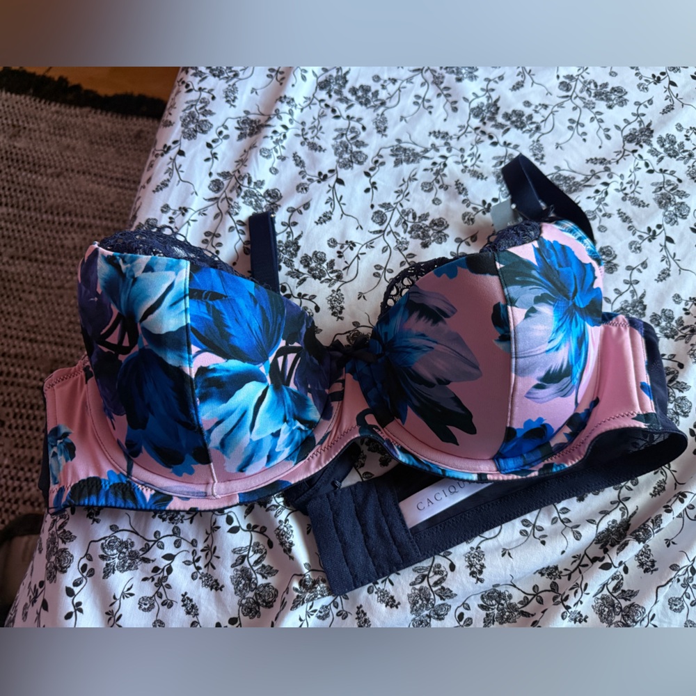 Cacique Blue and Pink Floral Bra